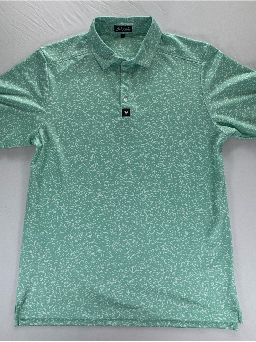 Bad Birdie Mint Green White Print Golf Polo Shirt Large